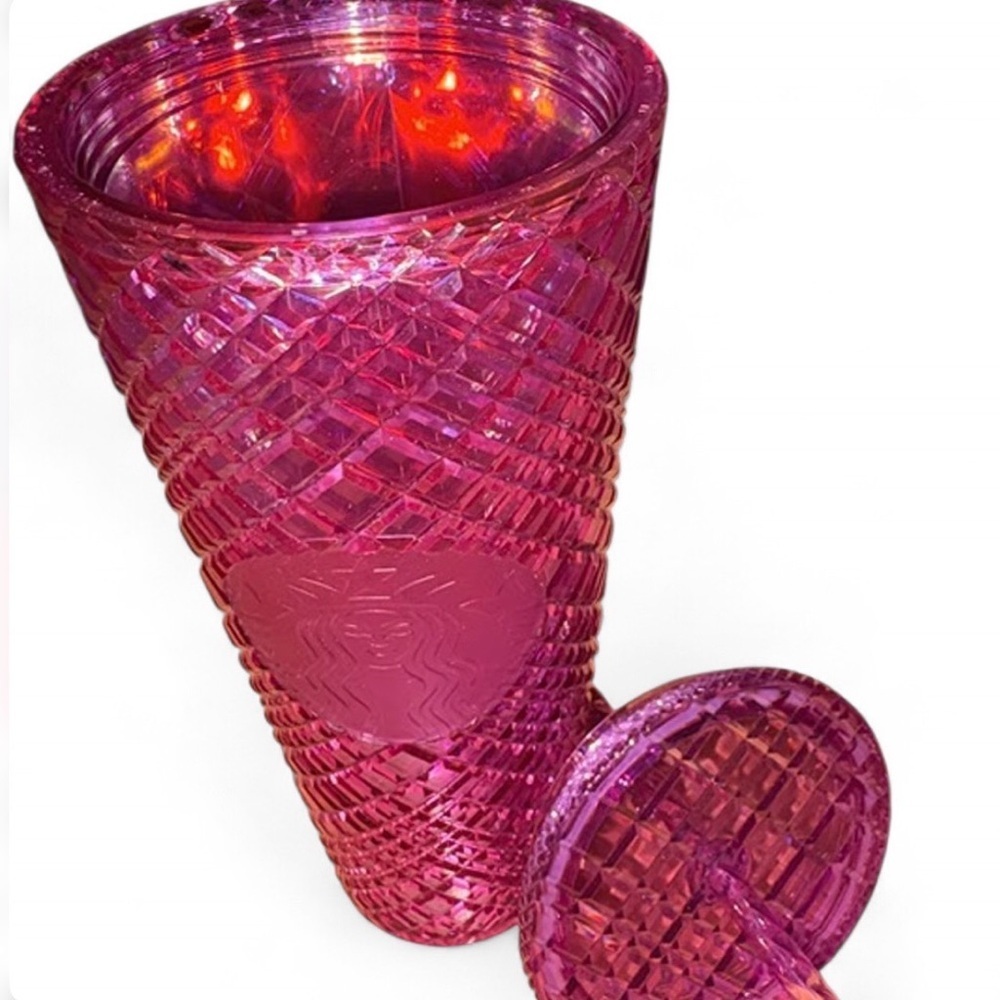 Starbucks Jeweled Tumbler Pink Iridescent 24oz Venti Cold Cup w/ Lid & Straw